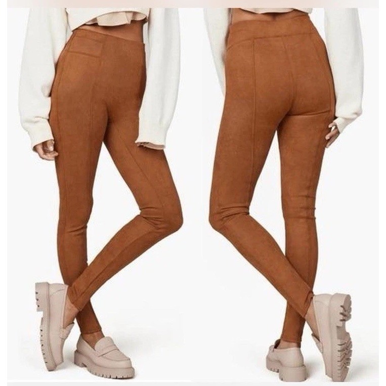 Spanx Womens Faux Suede Leggings Rich Carmel Size Xl New